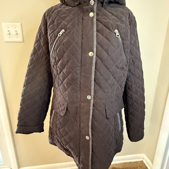 Nautica Jackets & Blazers - Nautica quilted brown removable hoodie coat zip snaps pockets SZ LG